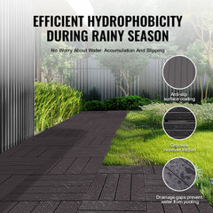 Interlocking Deck Tiles, 36 Pack,11.6"x11.6" 36 sq. ft Plastic Waterproof Outdoor Flooring All Weather Use, Patio Floor Decking Covering Tiles for Porch Poolside Balcony Backyard, Dark Brown
