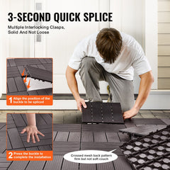 Interlocking Deck Tiles 54 Pack 12"x12" Waterproof for Porch Dark Brown