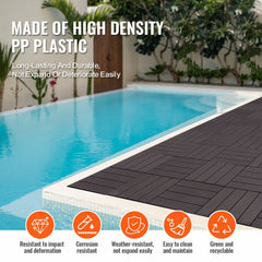 Interlocking Deck Tiles 54 Pack 12"x12" Waterproof for Porch Dark Brown