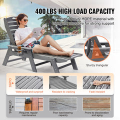 Outdoor Chaise Lounge Chair 6 Positions Reclining Patio Bench Lounger Gray