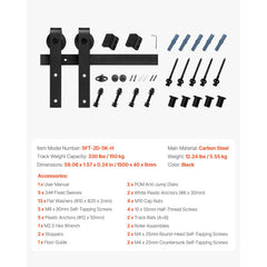 1500 mm Sliding Barn Door Hardware Kit for Single Sliding Barn Door Black
