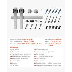 2000 mm Sliding Barn Door Hardware Kit for Single Sliding Barn Door Silver