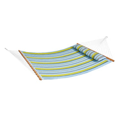 Double Quilted Fabric Hammock, 12 FT Double Hammock with Hardwood Spreader Bars, 2 Person Quilted Hammock with Detachable Pillow and Chains for Camping Outdoor Patio Yard Beach, 480 lbs Capacity