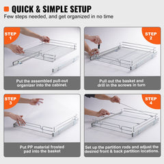 34x53 cm Pull Out Cabinet Organizer, Heavy Duty Slide Out Pantry Shelves, Chrome-Plated Steel Roll Out Drawers, Sliding Drawer Storage for Home, Inside Kitchen Cabinet, Bathroom, Under Sink