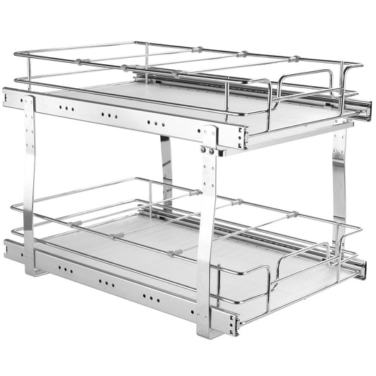 2-Tier Wire Pull Out Cabinet Under Sink Organizer 14x21 Inch Drawer Basket