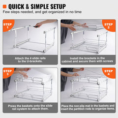 2 Tier 20"Wx21"Dx15"H Pull Out Cabinet Organizer, Heavy Duty Slide Out Pantry Shelves, Steel Roll Out Drawers, Sliding Drawer Storage for Home, 21.5"Wx22"Dx18"H Install Size for Cabinet