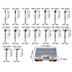 Forstner Bit Set, 16 Pcs Forstner Drill Bits Set, 1/4" to 1-5/8", Carbon Steel, with Universal Round Shank, Forstner Drill Bit for Wood and Composite Board, Forstner Bits for Woodworking