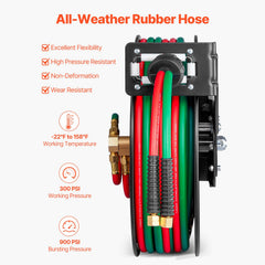 Retractable Welding Hose Reel 1/4 in x 50FT Oxygen Acetylene Rubber Hose R Grade
