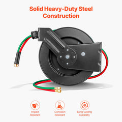 Retractable Welding Hose Reel 1/4 in x 50FT Oxygen Acetylene Rubber Hose R Grade
