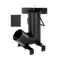 Camping Rocket Stove, Wood Burning Portable Rocket Stove with Carrying Bag for Backpacking, Carbon Steel, Burn Wood, Twigs or Sticks for Outdoor Cooking, Backyard, Camp Cooking, Heating, Black