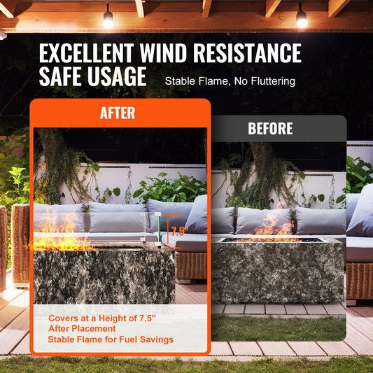 Glass Wind Guard for Rectangular Fire Pit Table 924 x 417 x 191 mm, 8mm Thick and Sturdy Tempered Glass Panel with Hard Aluminum Corner Bracket & Rubber Feet, Easy to Assemble