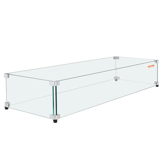 Glass Wind Guard for Rectangular Fire Pit Table 924 x 417 x 191 mm, 8mm Thick and Sturdy Tempered Glass Panel with Hard Aluminum Corner Bracket & Rubber Feet, Easy to Assemble