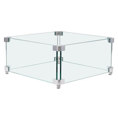 Gas Fire Pit Wind Guard for Square Fire Table, 380 x 380 x 180 mm Clear Tempered Wind Guard for Firepits, 8mm Thick Square Glass Shield, Glass Panel with Hard Corner Bracket & Feet