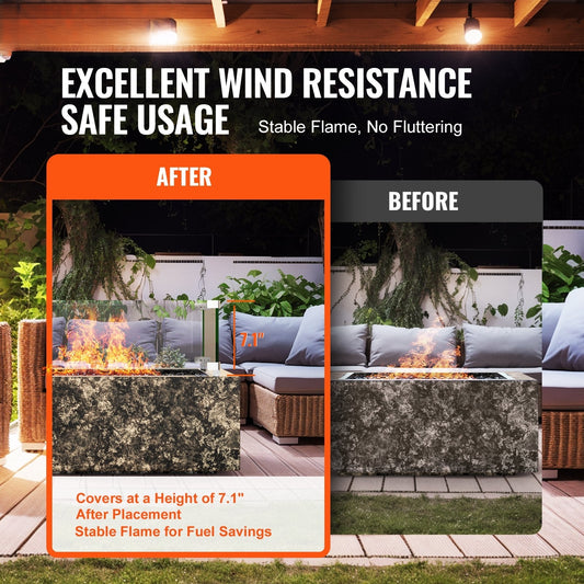 Gas Fire Pit Wind Guard for Square Fire Table, 380 x 380 x 180 mm Clear Tempered Wind Guard for Firepits, 8mm Thick Square Glass Shield, Glass Panel with Hard Corner Bracket & Feet