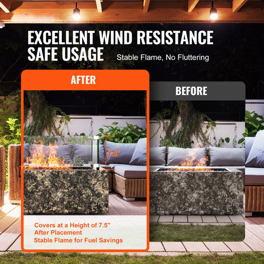 Gas Fire Pit Wind Guard for Square Fire Table, 543 x 543 x 191 mm Clear Tempered Wind Guard for Firepits, 8mm Thick Square Glass Shield, Glass Panel with Hard Corner Bracket & Feet