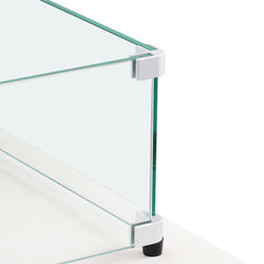 Gas Fire Pit Wind Guard for Square Fire Table, 543 x 543 x 191 mm Clear Tempered Wind Guard for Firepits, 8mm Thick Square Glass Shield, Glass Panel with Hard Corner Bracket & Feet