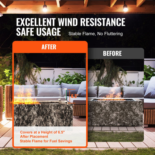 Glass Wind Guard for Rectangular Fire Pit Table 798 x 317 x 165 mm, 8mm Thick and Sturdy Tempered Glass Panel with Hard Aluminum Corner Bracket & Rubber Feet, Easy to Assemble