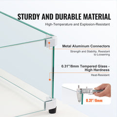 Glass Wind Guard for Rectangular Fire Pit Table 748 x 340 x 165 mm, 8mm Thick and Sturdy Tempered Glass Panel with Hard Aluminum Corner Bracket & Rubber Feet, Easy to Assemble