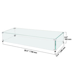 Glass Wind Guard for Rectangular Fire Pit Table 748 x 340 x 165 mm, 8mm Thick and Sturdy Tempered Glass Panel with Hard Aluminum Corner Bracket & Rubber Feet, Easy to Assemble
