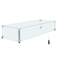 Glass Wind Guard for Rectangular Fire Pit Table 748 x 340 x 165 mm, 8mm Thick and Sturdy Tempered Glass Panel with Hard Aluminum Corner Bracket & Rubber Feet, Easy to Assemble