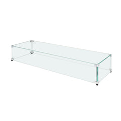 Glass Wind Guard for Rectangular Fire Pit Table 748 x 340 x 165 mm, 8mm Thick and Sturdy Tempered Glass Panel with Hard Aluminum Corner Bracket & Rubber Feet, Easy to Assemble