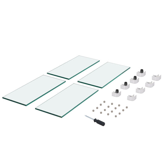 Gas Fire Pit Wind Guard for Square Fire Table, 493 x 493 x 191 mm Clear Tempered Wind Guard for Firepits, 8mm Thick Square Glass Shield, Glass Panel with Hard Corner Bracket & Feet