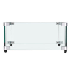 Gas Fire Pit Wind Guard for Square Fire Table, 493 x 493 x 191 mm Clear Tempered Wind Guard for Firepits, 8mm Thick Square Glass Shield, Glass Panel with Hard Corner Bracket & Feet