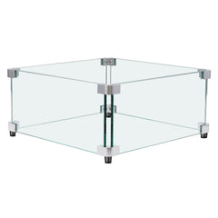 Gas Fire Pit Wind Guard for Square Fire Table, 493 x 493 x 191 mm Clear Tempered Wind Guard for Firepits, 8mm Thick Square Glass Shield, Glass Panel with Hard Corner Bracket & Feet