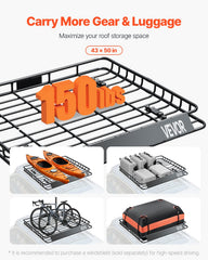 Roof Rack Cargo Carrier, 1095 x 1270 x 105 mm, Universal Rooftop Cargo Basket, Car Top Luggage Holder with 68 kg Max Load Capacity, 4.1 in Fence, Anti-Rust Alloy Steel, Wind Fairing, for SUV Car
