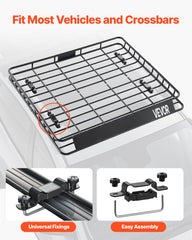 Roof Rack Cargo Carrier, 1095 x 1270 x 105 mm, Universal Rooftop Cargo Basket, Car Top Luggage Holder with 68 kg Max Load Capacity, 4.1 in Fence, Anti-Rust Alloy Steel, Wind Fairing, for SUV Car