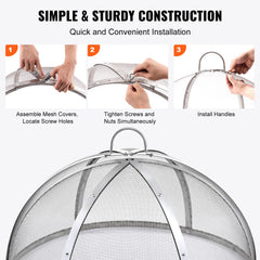 Fire Pit Spark Screen Round 36", Reinforced Heavy Duty Steel Metal Cover, Outdoor Firepit Lid, Easy-Opening Top Screen Covers Round with Ring Handle for Outdoor Patio Fire Pits Backyard