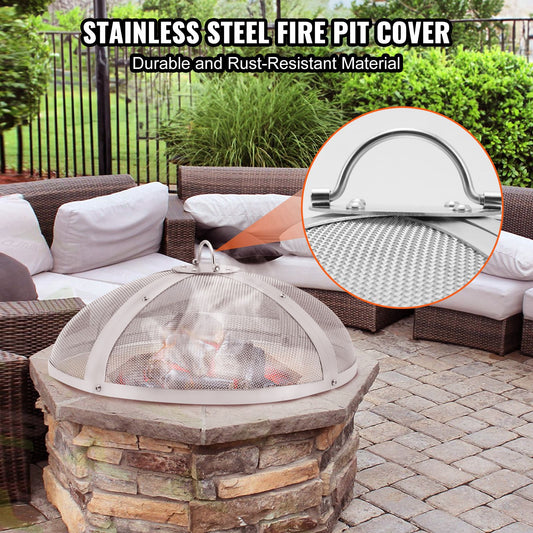 Fire Pit Spark Screen Round 20", Reinforced Heavy Duty Steel Metal Cover, Outdoor Firepit Lid, Easy-Opening Top Screen Covers Round with Ring Handle for Outdoor Patio Fire Pits Backyard