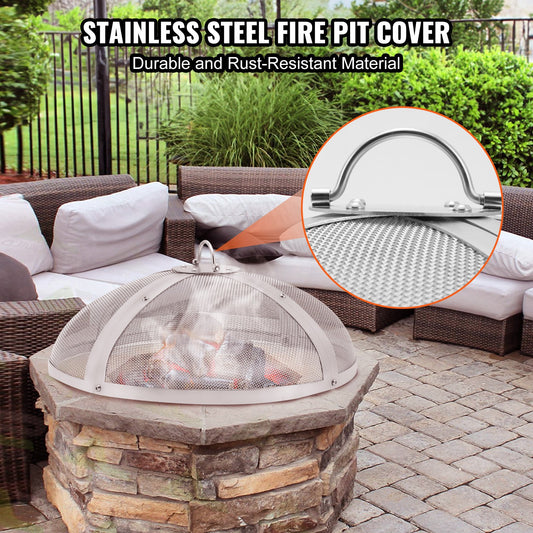Fire Pit Spark Screen Round 20", Reinforced Heavy Duty Steel Metal Cover, Outdoor Firepit Lid, Easy-Opening Top Screen Covers Round with Ring Handle for Outdoor Patio Fire Pits Backyard