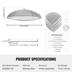 Fire Pit Spark Screen Round 30", Reinforced Heavy Duty Steel Metal Cover, Outdoor Firepit Lid, Easy-Opening Top Screen Covers Round with Ring Handle for Outdoor Patio Fire Pits Backyard