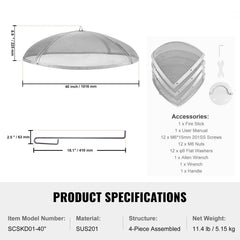 Fire Pit Spark Screen Round 40", Reinforced Heavy Duty Steel Metal Cover, Outdoor Firepit Lid, Easy-Opening Top Screen Covers Round with Ring Handle for Outdoor Patio Fire Pits Backyard