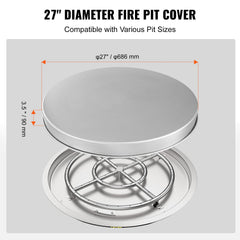 Fire Pit Cover Lid, 27" Portable Firepit Spark Screen,Stainless Steel Steel Metal Cover, Easy-Opening Outdoor Wood Burning and Camping Stove Accessory, for Outdoor Patio Fire Pits Backyard