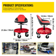 Rolling Garage Stool 300LBS Adjustable Mechanic Work Shop Seat w/Casters