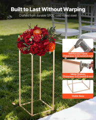Wedding Flower Stand, 10PCS 60cm Column Flower Stand, Floral Stands with Metal Laminate, Gold Rectangular Floral Display Rack for Wedding, Party, Birthday, Home,  Gold Centerpiece Stands