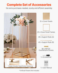 Wedding Flower Stand, 10PCS 60cm Column Flower Stand, Floral Stands with Metal Laminate, Gold Rectangular Floral Display Rack for Wedding, Party, Birthday, Home,  Gold Centerpiece Stands