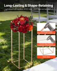 Wedding Flower Stand, 10PCS 60cm Column Flower Stand, Floral Stands with Acrylic Laminate, Gold Rectangular Floral Display Rack for Wedding, Party, Birthday, Home, Gold Centerpiece Stands