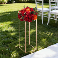 Wedding Flower Stand, 10PCS 60cm Column Flower Stand, Floral Stands with Acrylic Laminate, Gold Rectangular Floral Display Rack for Wedding, Party, Birthday, Home, Gold Centerpiece Stands
