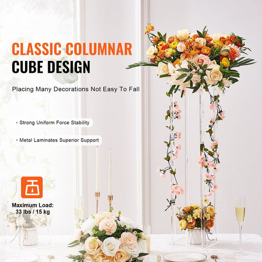 2PCS 31.5inch/80cm High Wedding Flower Stand, With Acrylic Laminate,Acrylic Vase Column Geometric Centerpiece Stands, Floral Display Rack for T-Stage Events Reception, Party Decoration Home