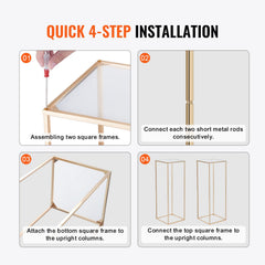 2PCS 31.5inch/80cm High Wedding Flower Stand, With Acrylic Laminate,Metal Vase Column Geometric Centerpiece Stands, Gold Rectangular Floral Display Rack for Events Reception, Party Decoration