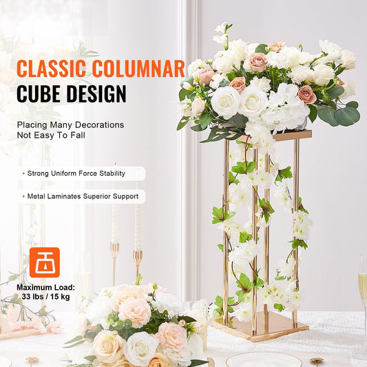 4PCS Gold Metal Column Wedding Flower Stand, 23.6inch /60cm High With Metal Laminate, Vase Geometric Centerpiece Stands, Cylindrical Floral Display Rack for Events Reception, Party Road Leads