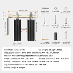 Sliding Gate Kit 6” Rolling Hardware with L-Bracket Adjustable for Door