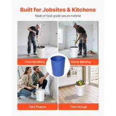 18.9L Bucket Liner for Concrete Mix, Reusable Silicone Mortar Bucket Liner for Thinset Paint Concrete Epoxy Mixing, Heavy-duty Grout Mixer Insert Tool with Graduated Measurements, Blue