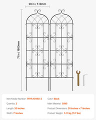 2 Packs Metal Garden Trellis for Climbing Plant Support 71x20 in Rustproof