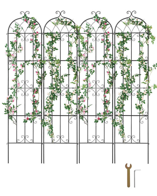 Garden Trellis for Climbing Plants, 87 x 20 in, 4 Packs Rustproof Metal Garden Flower Trellis, Outdoor Climbing Rose Trellis Cucumbers Support, Decorative Clematis Trellis for Courtyards Lawns