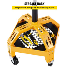 Rolling Garage Stool, 300LBS Capacity, Adjustable Height from 24 in to 28.7 in, Mechanic Seat with 360-degree Swivel Wheels and Tool Tray, for Workshop, Auto Repair Shop, Yellow