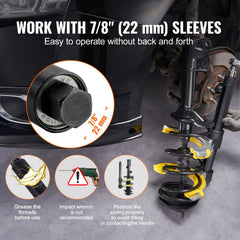 Strut Spring Compressor Set, Macpherson Strut Spring Compressor Kit, Interchangeable Fork Strut Coil Extractor Remover Tool, with Yellow Protective Sleeve and Carrying Case